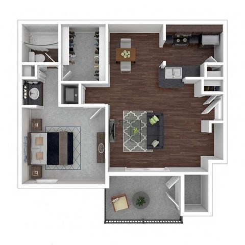 Floor plan for 1 bed, 1 bath, 570 sqft